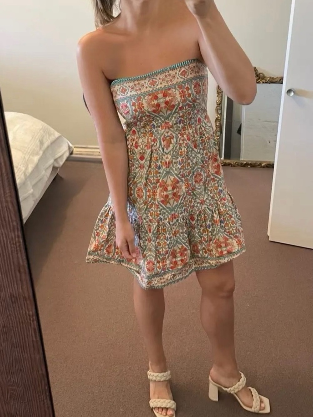 Shoshanna Floral Faye Dress Strapless Boho Reworked Mini